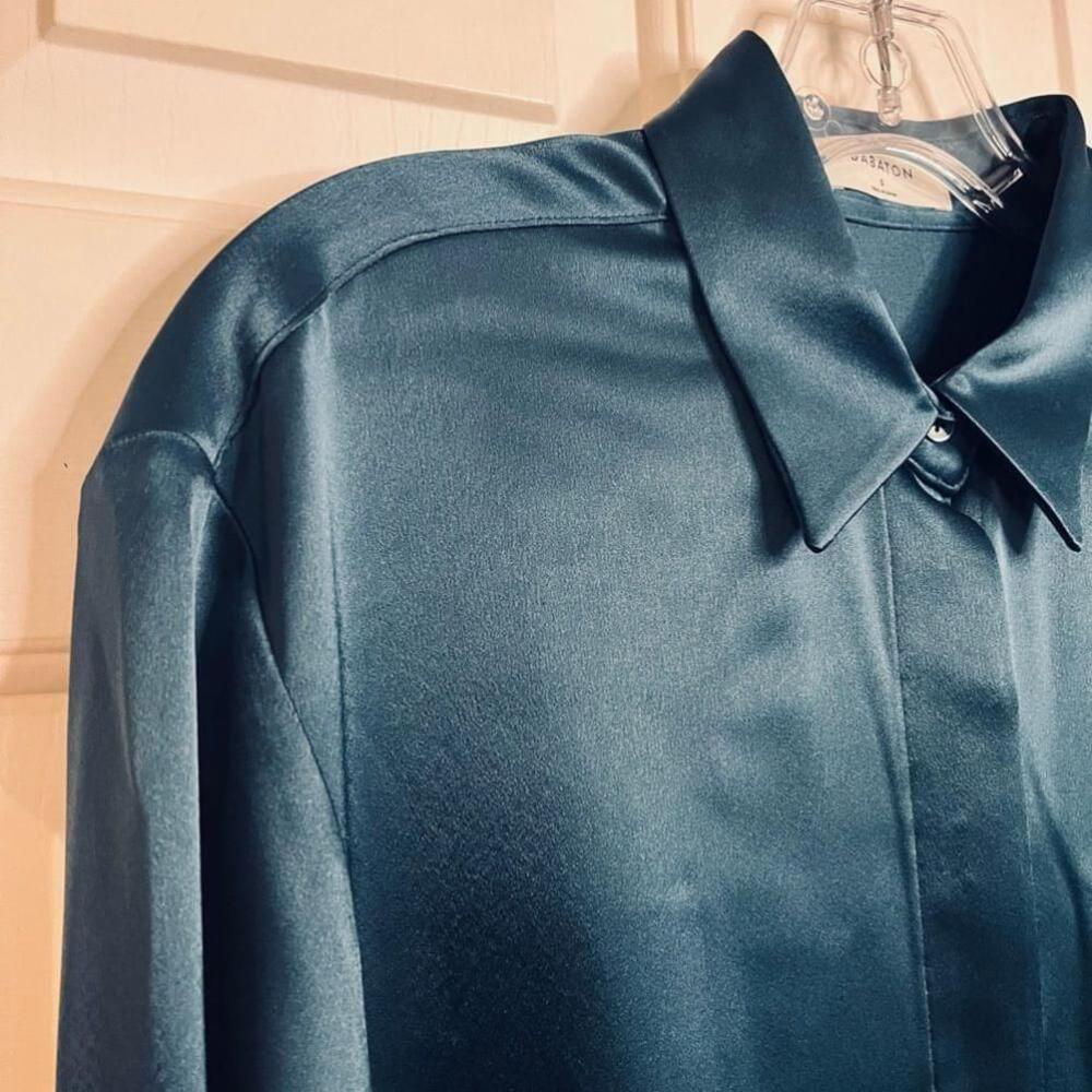 SOLD Aritzia Babaton Sable Herbage Green Satin Long Sleeve Button-down Shirt S - Picture 8 of 15